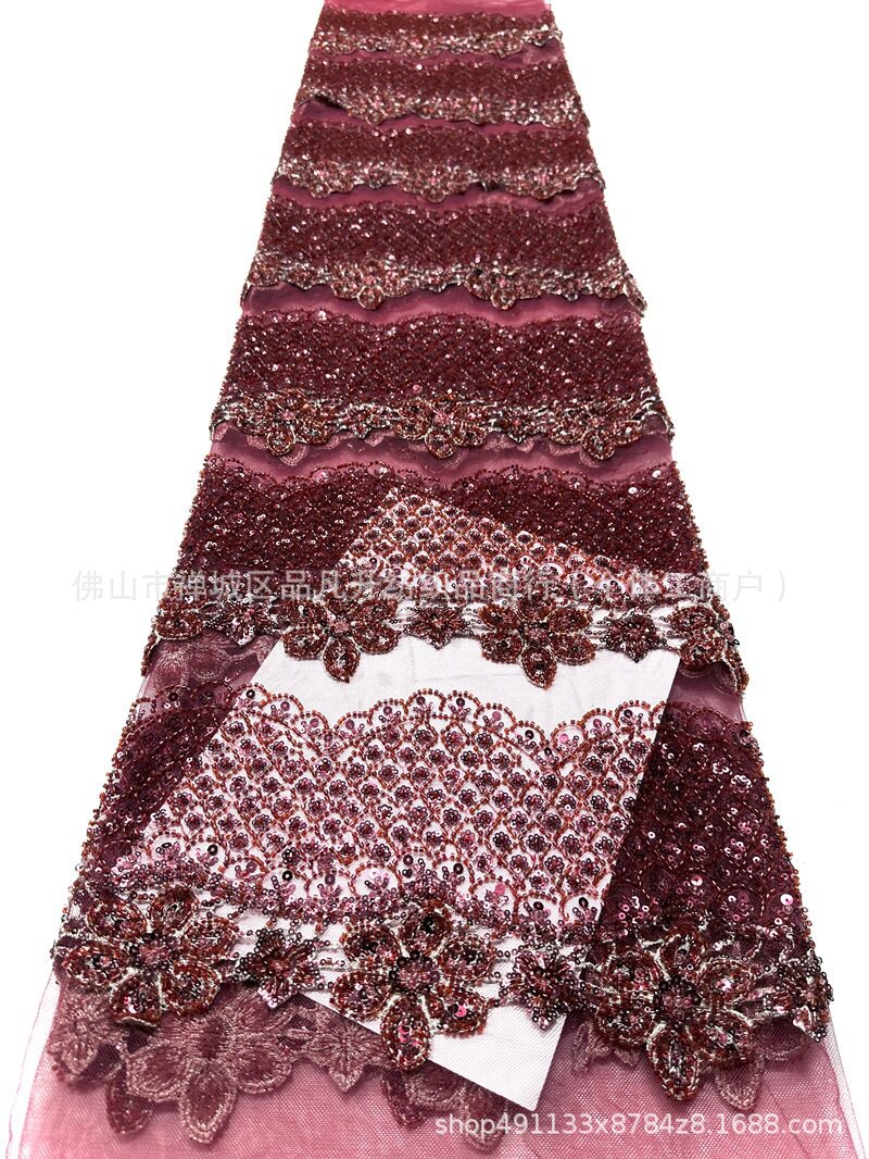 Nuevo estereoscópico 3D decalco manual cuentas tubo bordado tela de moda europea y americana vestido de boda vestido de cena tela