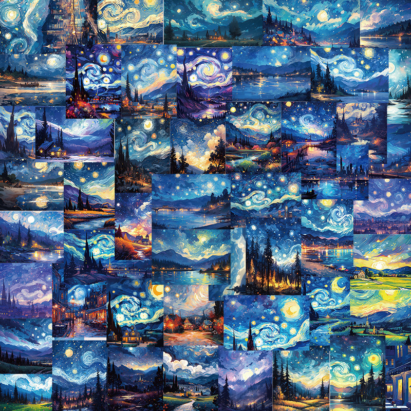 50 van Gogh style stickers decorative guitar skateboard hand book desk waterproof stickers stickers