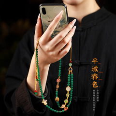清幽綠瑪瑙串珠清新素雅手機鏈掛脖長款古風掛件原創手工編制掛件