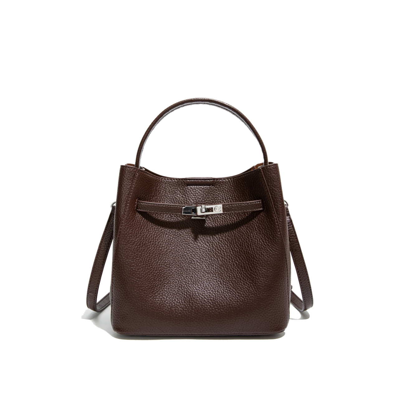 Bolso coreano de cuero suave litchi de gran capacidad de un solo hombro bolso de cubo 2025 nuevo bolso de cinturón de bloqueo para mujeres