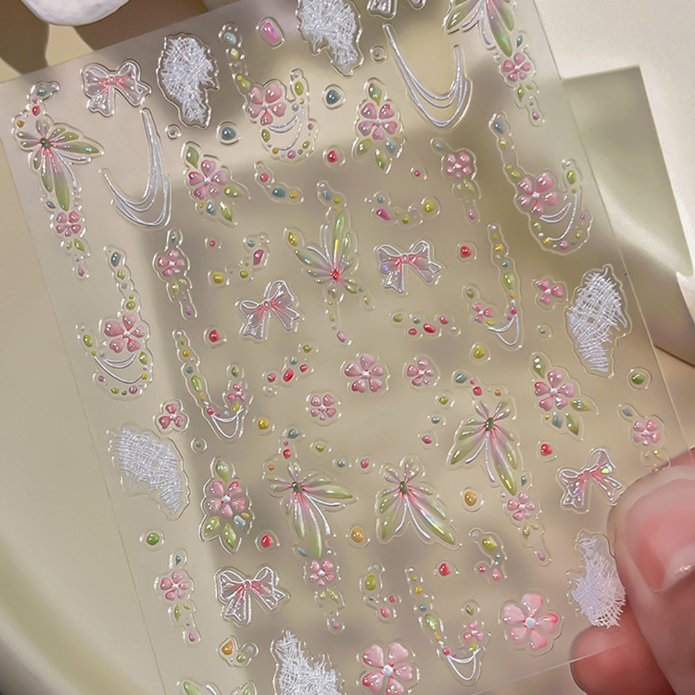 Cross-Border 5D Flowing Colorful Butterfly Nail Art Stickers DIY Bow Embossed Colorful Flower 3D Nail Art Stickers