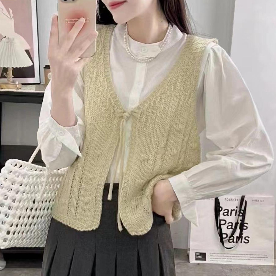 24 invierno Pu con chaleco de punto de torsión suave chaleco cardigan primavera y otoño versátil