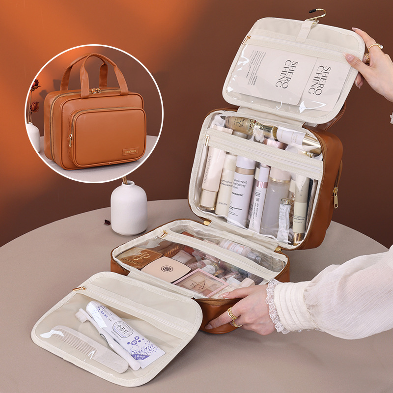 Bolsa de cosméticos grande que se puede colgar en cuatro secciones, separada en seco y húmeda para hombres y mujeres, bolsa de lavado plegable portátil de gran capacidad para viajes