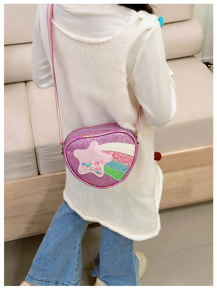 178g Weight Polyester Lining Material Zipper Closure Type Single Shoulder Strap Strap Type Shoulder Bag, Crossbody Bag Bags Type Daily Occasion Pu Leather Material Star, Stripe Pattern All Seasons Season Kid'S Gender Cute Style Heart-shaped Shape Kid'S Pu Leather Star Stripe Cute Heart-shaped Zipper Shoulder Bag Crossbody Bag 11