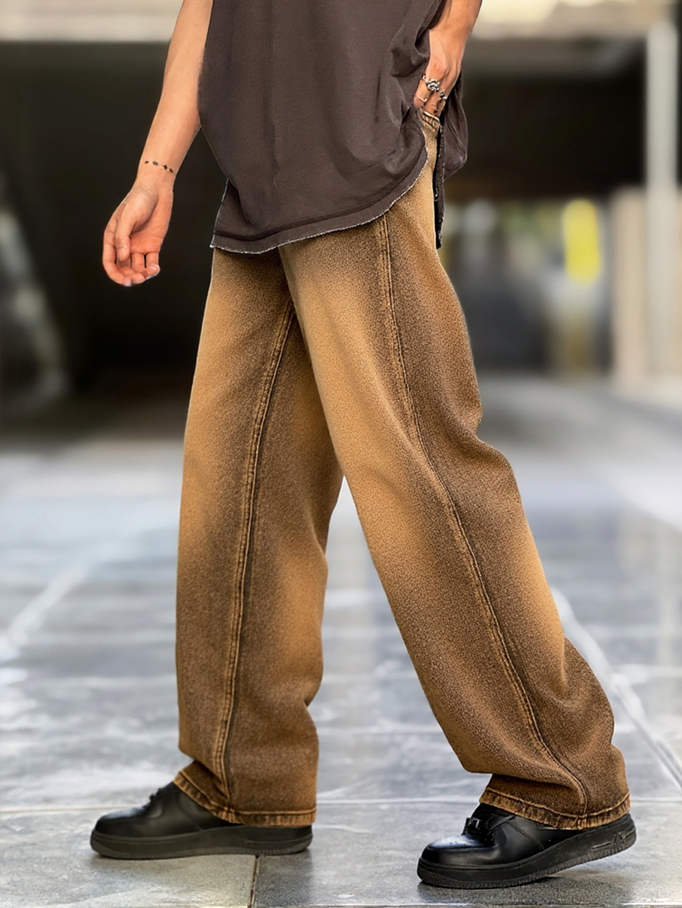 Pantaloni casual da uomo in stile coreano, a gamba dritta e ampia, in poliestere di peso medio, alla moda e adatti a tutte le stagioni._voghion.com