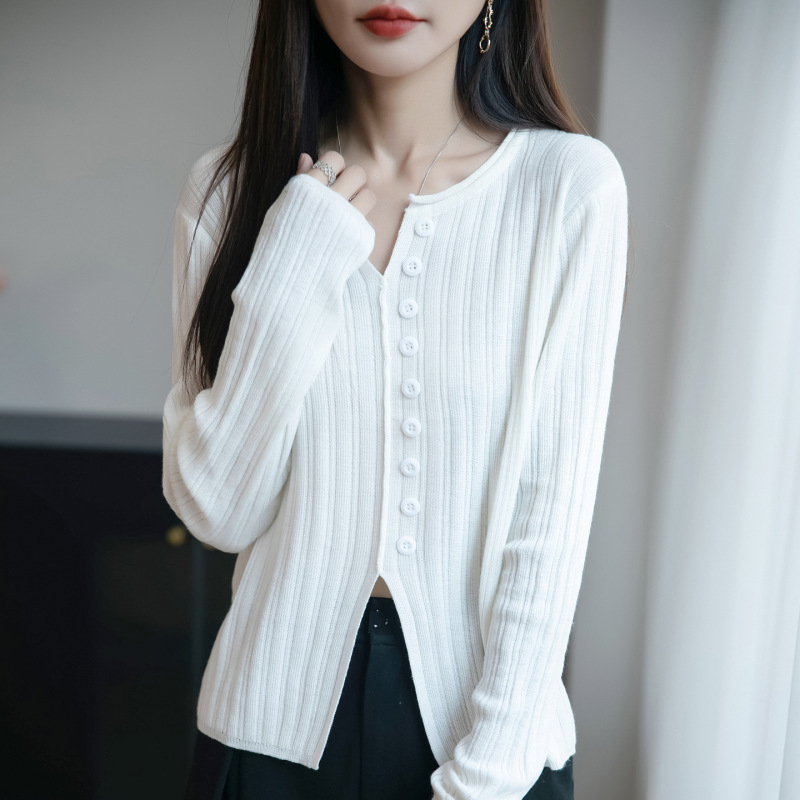 2025秋季新款长袖开叉女士针织衫显瘦气质上衣毛衣打底衫女A7136|undefined