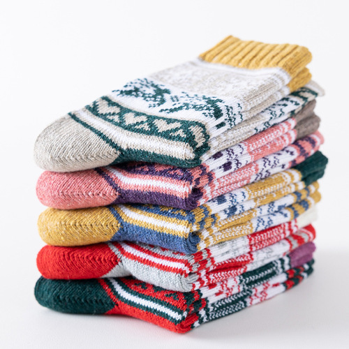 Amazon Cross-border Foreign Trade Winter Socks Women's Mid-calf Socks Thick Line Double Deer Women's Rabbit Wool Socks Christmas Women's Socks