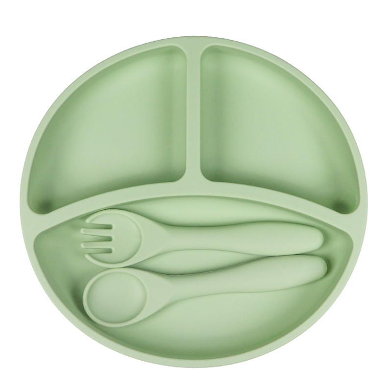 Nuevo producto de Amazon Bandeja de comida de silicona para bebés Bandeja de comida para niños Banquete dividido Tazón de comida para bebés Ventosa integrada de grado alimenticio