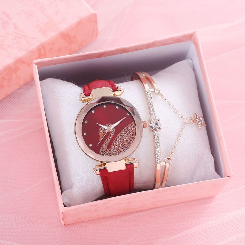 Swan Brand Belt Watch Women's Foreign Trade Luxury Diamond Nubuck Leather Star Bracelet Set Women's Watch