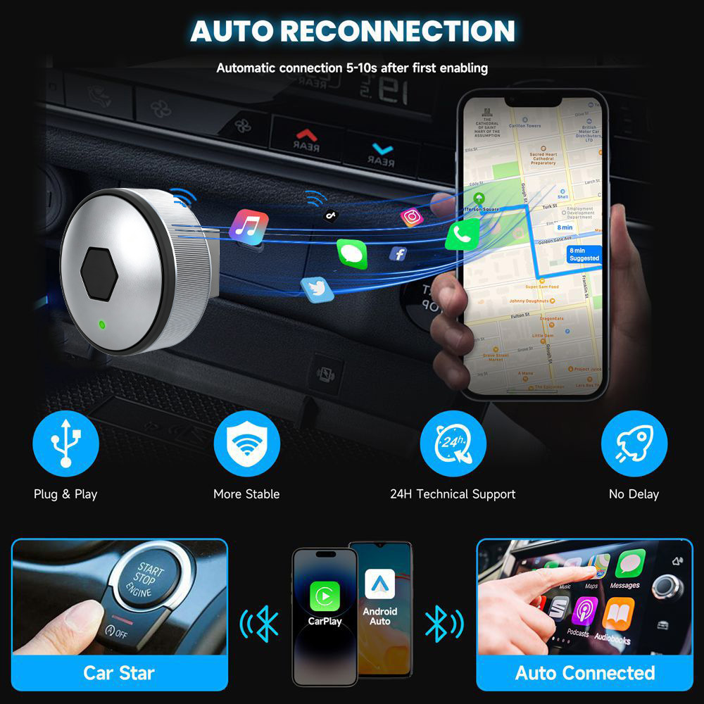 Cross-border one-click switching new carplay box Android two-in-one box wireless adapter for in-car connectivity