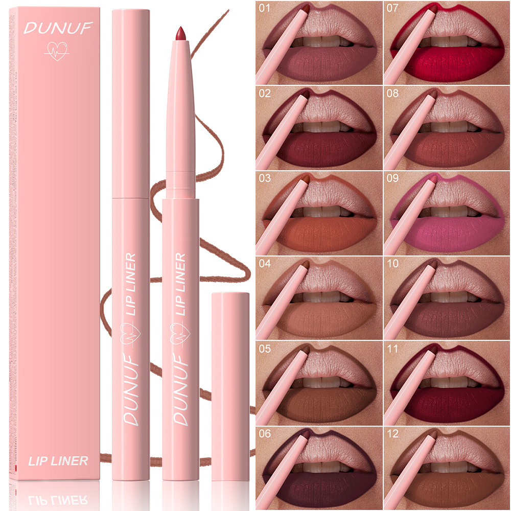 DUNUF 12 color lip liner easy to color velvet matte matte automatic color holding outline lip lipstick pen cross border
