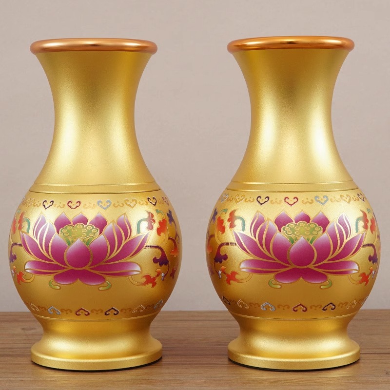 供佛花瓶摆件客厅插花佛堂佛前净水瓶富贵竹花瓶佛具用品铜花瓶
