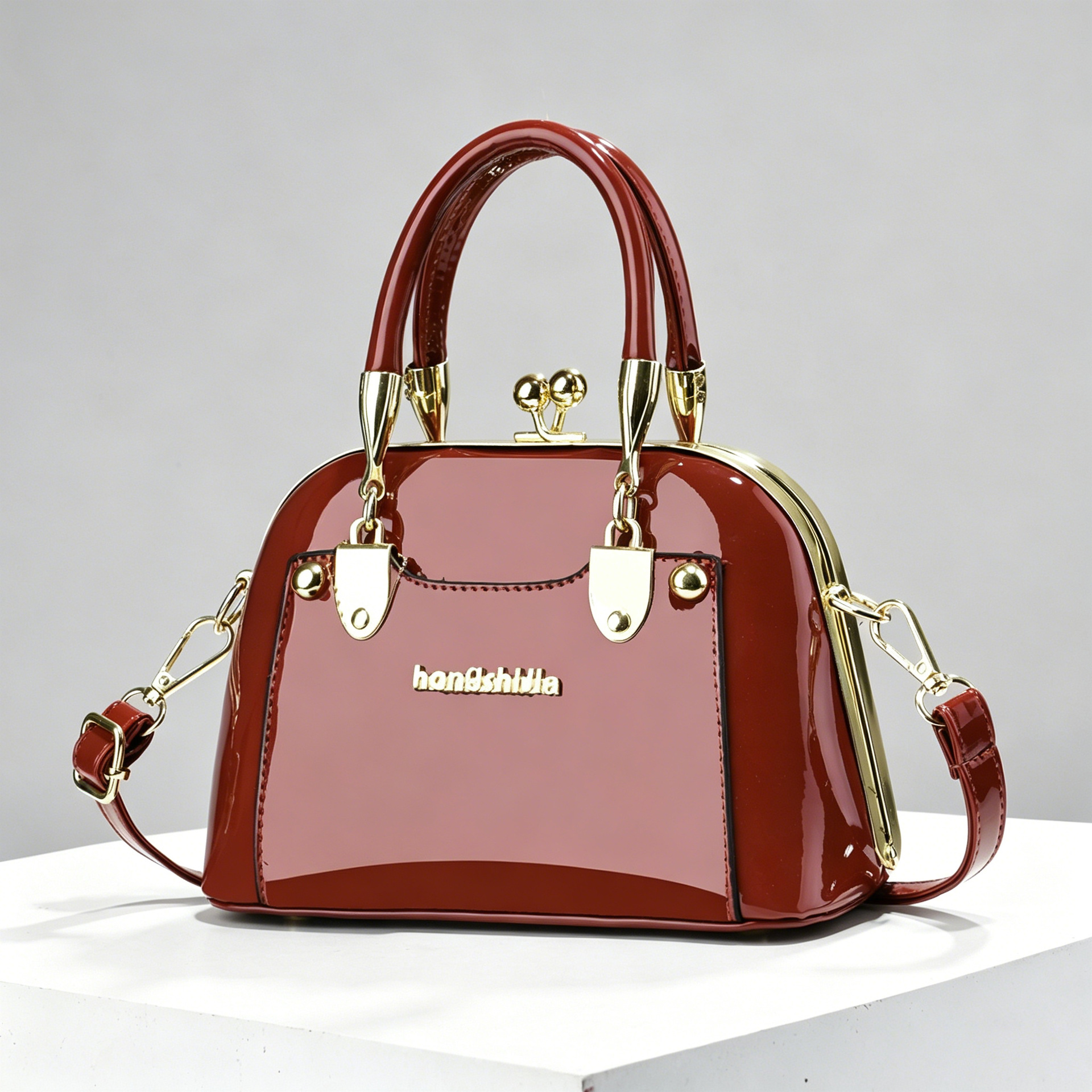 2026 nuevo retro oro fijo bolso de mano concha de mujer ligero lujoso bolso de cuero brillante temperamento transfronterizo bolso de hombro de mujer image 4