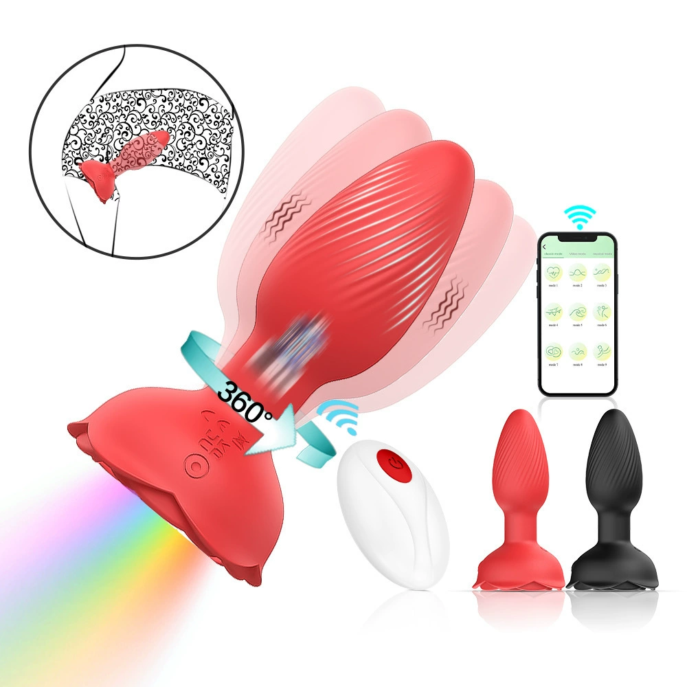 Haili 2 поколения роз APP пульт дистанционного управления свечение заднего двора анальная пробка вибрация вращение и скручивание резьбы силиконовый массажер