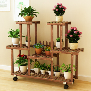 New Anti-Corrosion Wood Succulent Flower Shelf Indoor Household Plant Display Living Room Flower Pot Rack with Wheels Multi-Layer