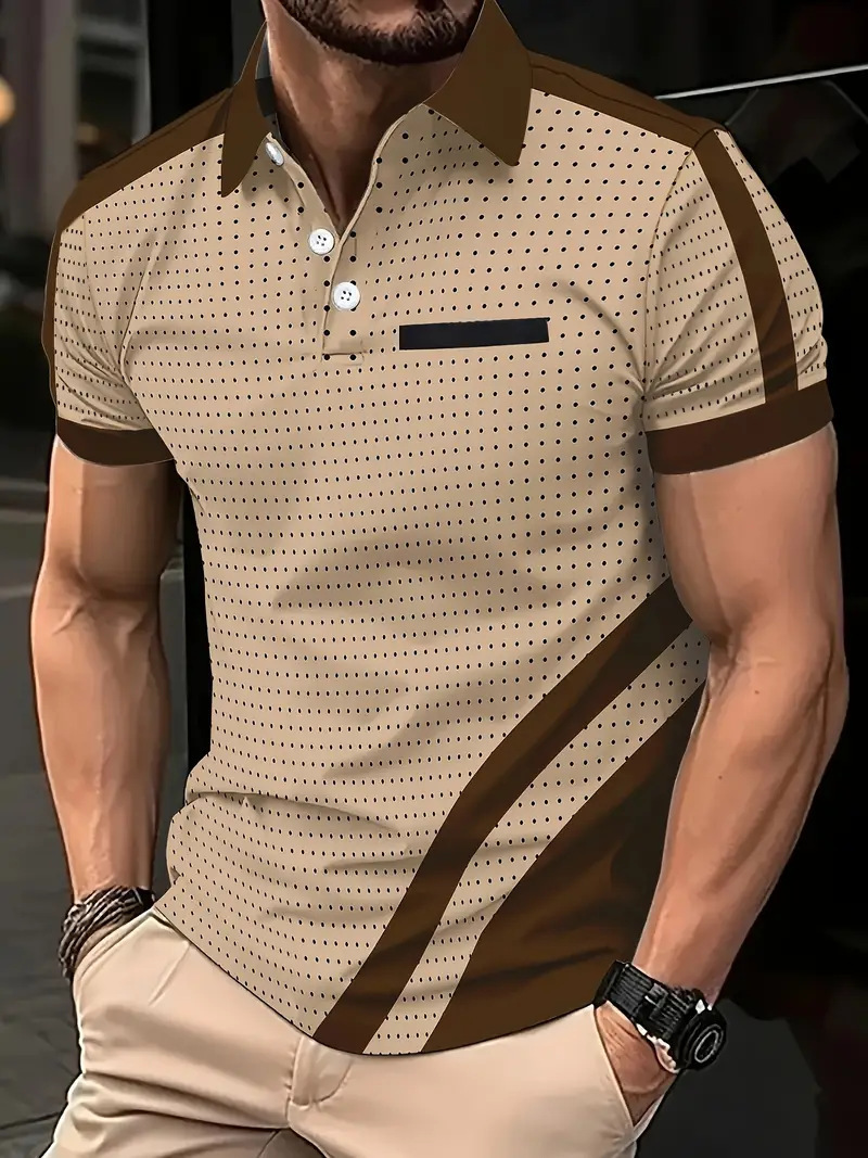 Cross-Border Amazon Men's Summer Short-Sleeved Printed Polo Shirt Lapel Printed Fashion Casual T-Shirt