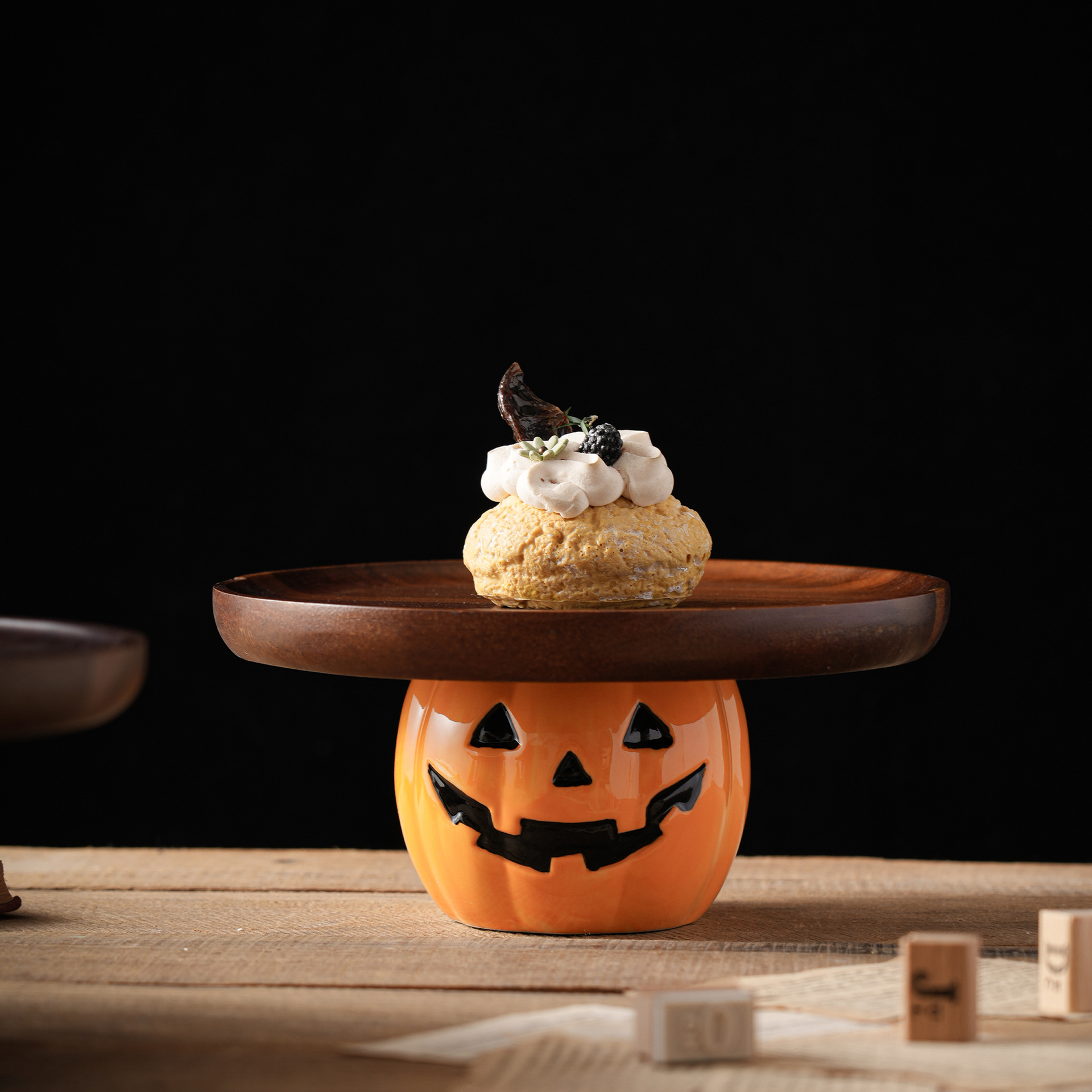 Halloween calabaza bandeja de pastel de madera dulces bandeja de pan estando festivales decoración de la fiesta transfronteriza