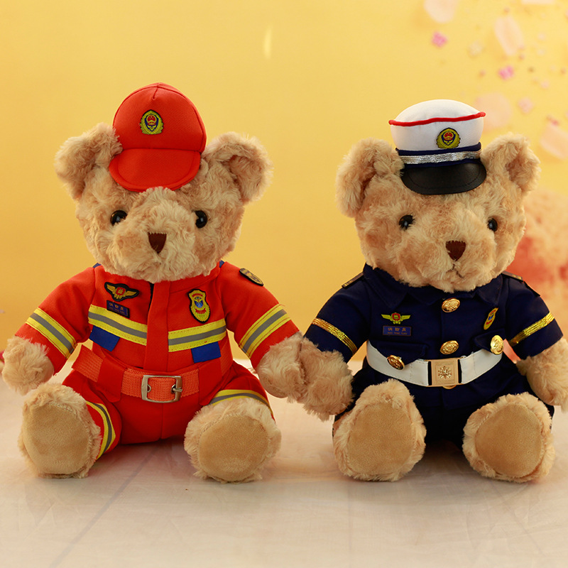 New Style Casual Fire-Fighting Bear Plush Toy in Fireman's Uniform, Rescue Uniform, Firefighter Bear, Rescue Day Promotional Gift