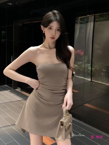 Pure Desire Bodysuit Dress for Women Summer Short Skirt Hot Girl FittedWaist Pleated Tight Bodycon Sexy Asymmetric Word Dress