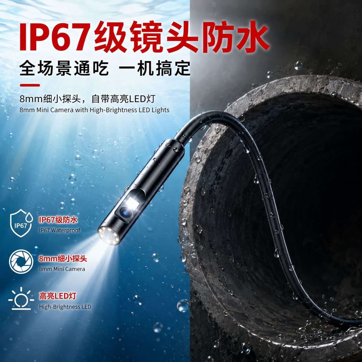 手机内窥镜高清拍照双镜头Type‑C带安卓iOS转接头管道探测工具