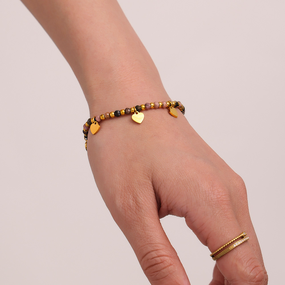Collar con cuentas de piedra natural de azúcar, colgante de circón con incrustaciones de amor, pulsera de cadena de clavícula, conjunto de joyería para mujer francesa