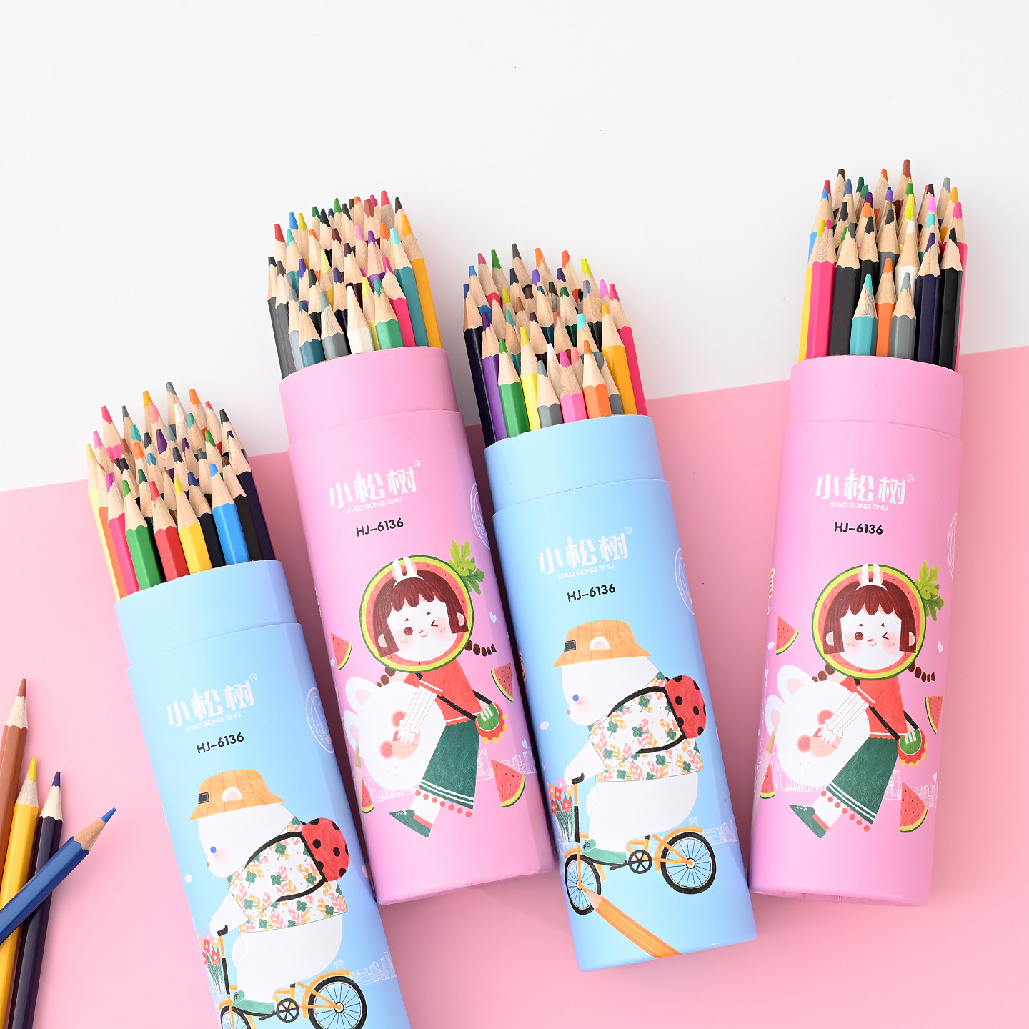 Los niños dibujan un conjunto de lápiz de color de barril multicolor para dibujos de dibujos animados lindos aceites de plomo de color