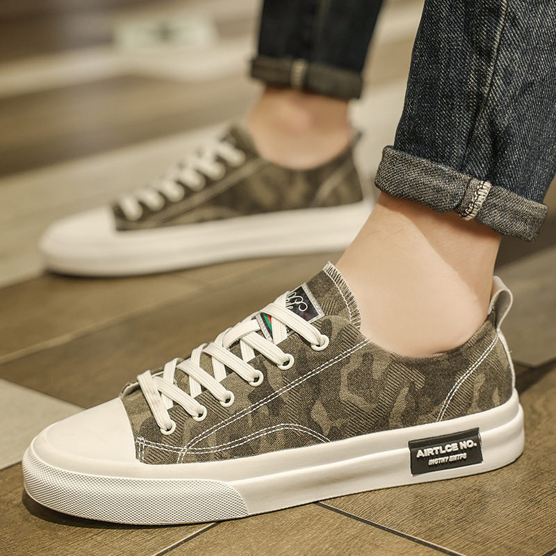 Men's Shoes Four Seasons New Sports Casual Canvas Shoes Men's Board Shoes Teenager Trend Low Camouflage Trendy Shoes