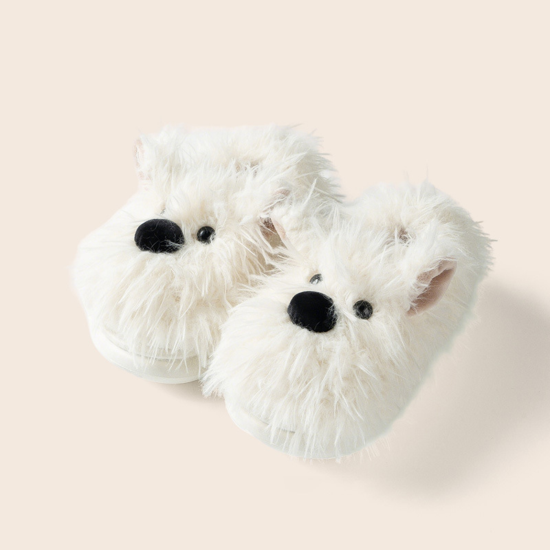 可爱潦草小狗棉拖鞋男童女孩包跟冬季室内居家保暖厚绒毛拖鞋儿童