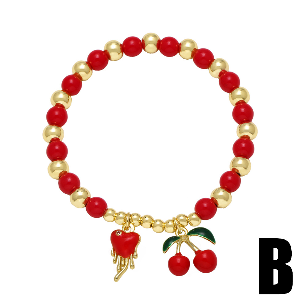 1 Piece Quantity Cute Classic Style Cherry Strawberry Watermelon Acrylic Copper Beaded Chain Beaded Bracelets Wholesale