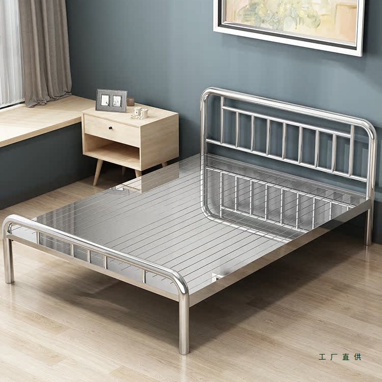 Eco-Friendly Thickened 304 Stainless Steel Bed 1.5m 1.8m Double Bed Bedroom Modern Simple Single Iron Steel Frame Bed