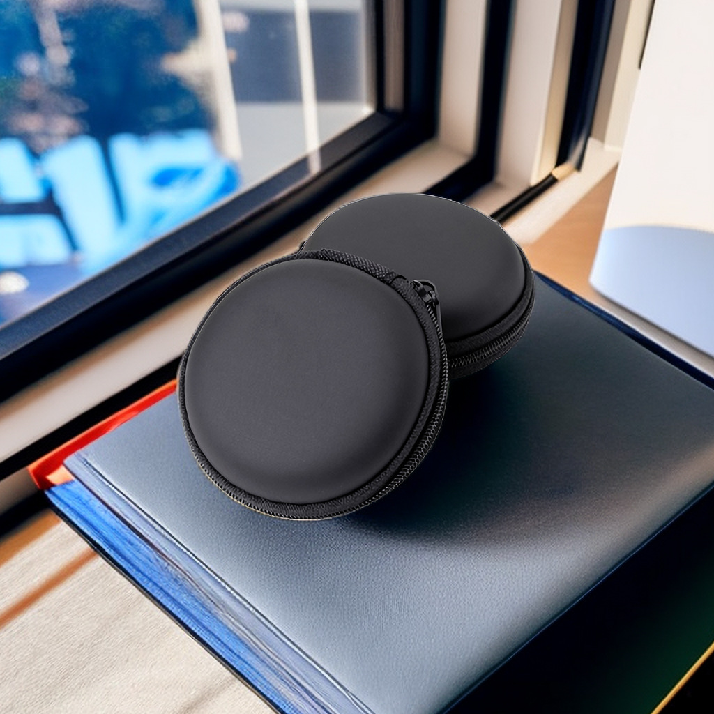 eva黑色圓形耳機包 數碼配件收納包 藍牙耳機防水便攜包裝盒