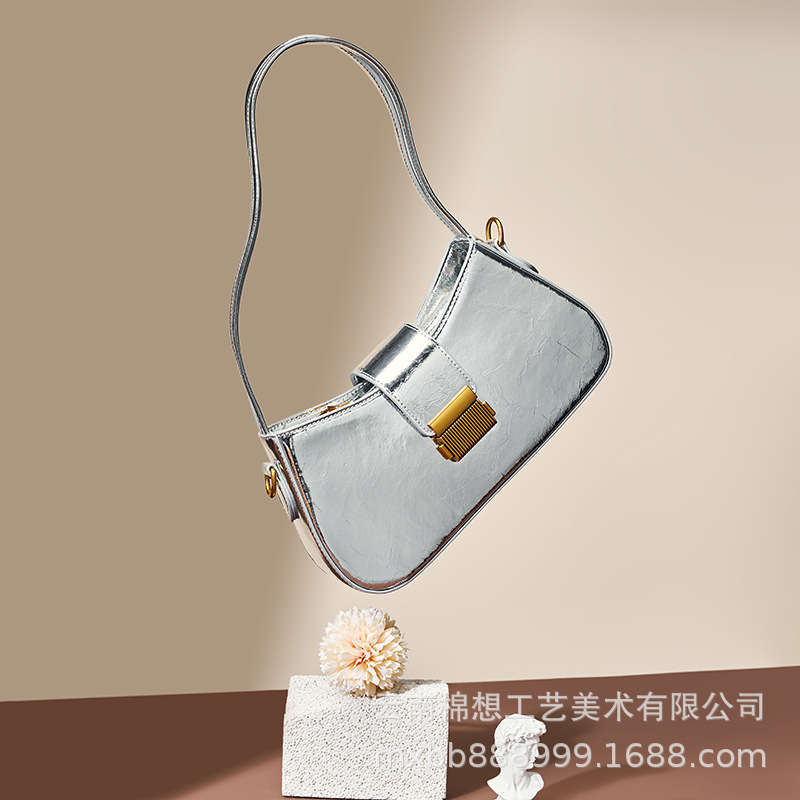 French Niche Design Genuine Leather Retro Underarm Bag For Women, High-End Baguette Handbag, Versatile Simple Trendy Style - Thumbnail 3
