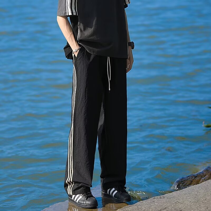 Men's and Women's Three-Stripe Casual Pants, Men's Summer Youth Soft Shell Hiking Pants, High-Waisted Hiking Sports Straight Pants