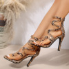 European and American foreign trade spot high-heeled sandals for women 2024 new snake pattern cross strap large size European and American high-heeled shoes