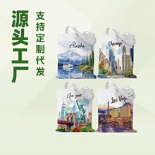 跨境热新款旅行希腊纽约纪念品手提包礼品帆布袋单肩包大容量手拎