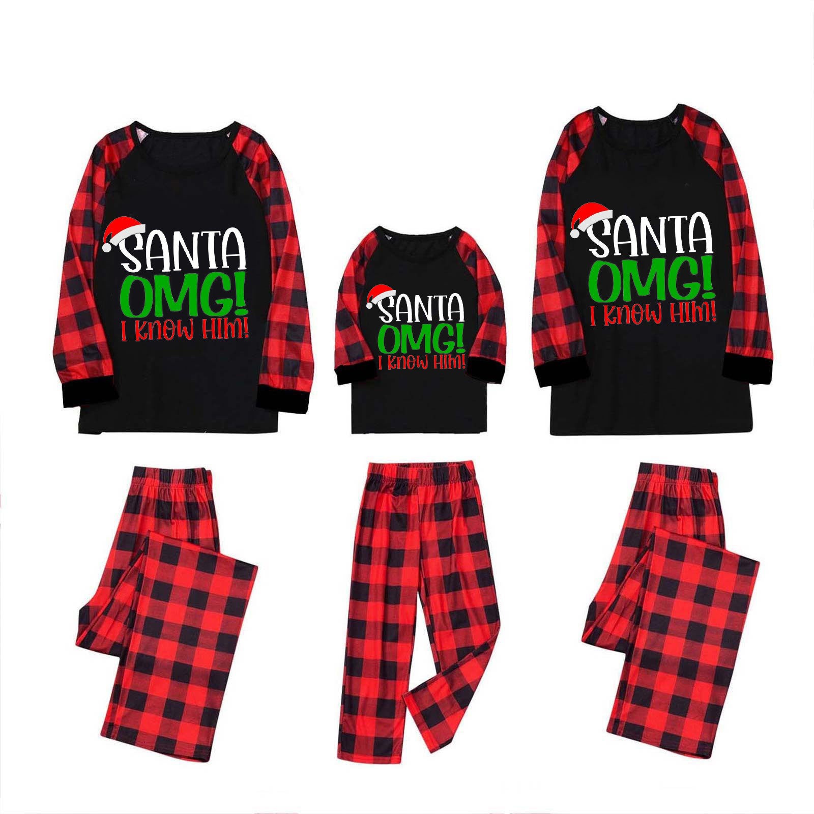 Comercio exterior personalizado nuevo traje de Navidad para padres e hijos estampado a cuadros europeo y americano cuello redondo manga larga ropa familiar navideña servicio a domicilio