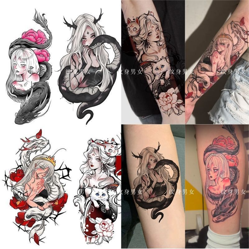 Dark Snake and Scorpion Witch Geisha Girl Colorful Sexy Tattoo Stickers Ins Washable Long-Lasting Arm Scar Cover Hot Girl Dark Snake and Scorpion Witch Geisha Girl Colorful Sexy Tattoo Stickers Ins Washable Long-Lasting Arm Scar Cover Hot Girl