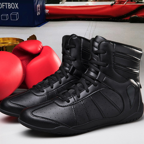 Boxing shoes men tall combat competition training shoes wrestling shoes sanda shoes fitness long boots Muay Thai striking shoes for men and women