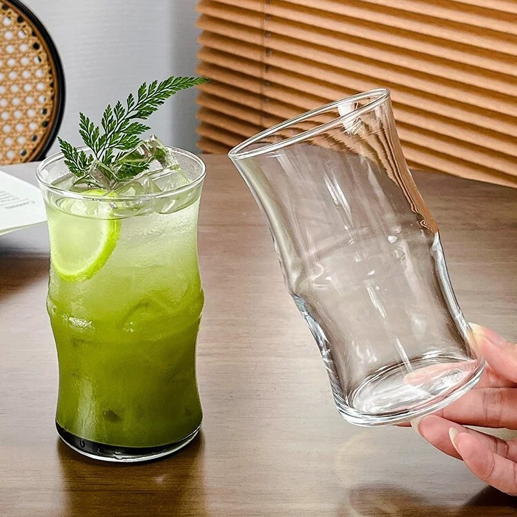High borosilicate glass cup, bamboo-style cup, iced American latte coffee cup, popular in restaurants, high-temperature resistant water cup, beverage cup High borosilicate glass cup, bamboo-style cup, iced American latte coffee cup, popular in restaurants, high-temperature resistant water cup, beverage cup