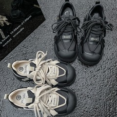 首谷真皮奶蓋鞋女2023秋冬新款厚底增高休閒輕便老爹鞋潮