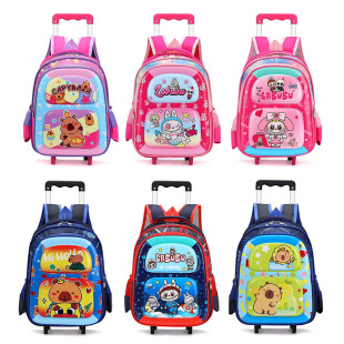 Cross-Border New Primary School Student Trolley Schoolbag Labubu Capibara Cartoon 3D Shell Kidsren's Backpack Large Capacity