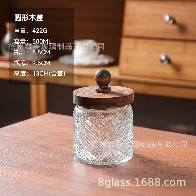 Tanque de almacenamiento de vidrio retro Begonia casera granos naranja frutas secas lata de almacenamiento de té lata de Acacia cubierta de madera mayorista