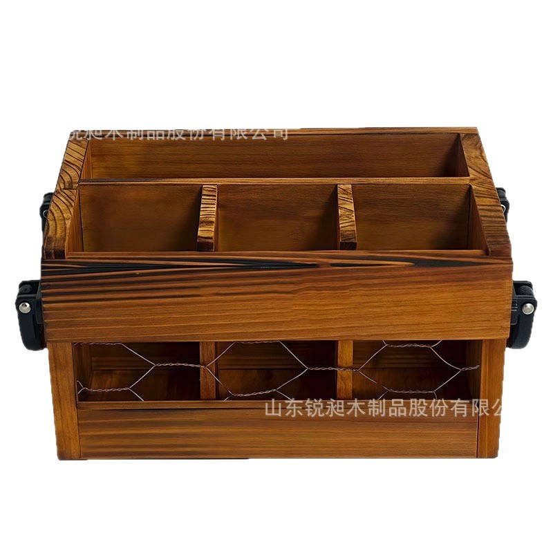 木质餐具收纳盒复古带把手刀叉筷子整理盒实木分格式调料刀叉盒|undefined