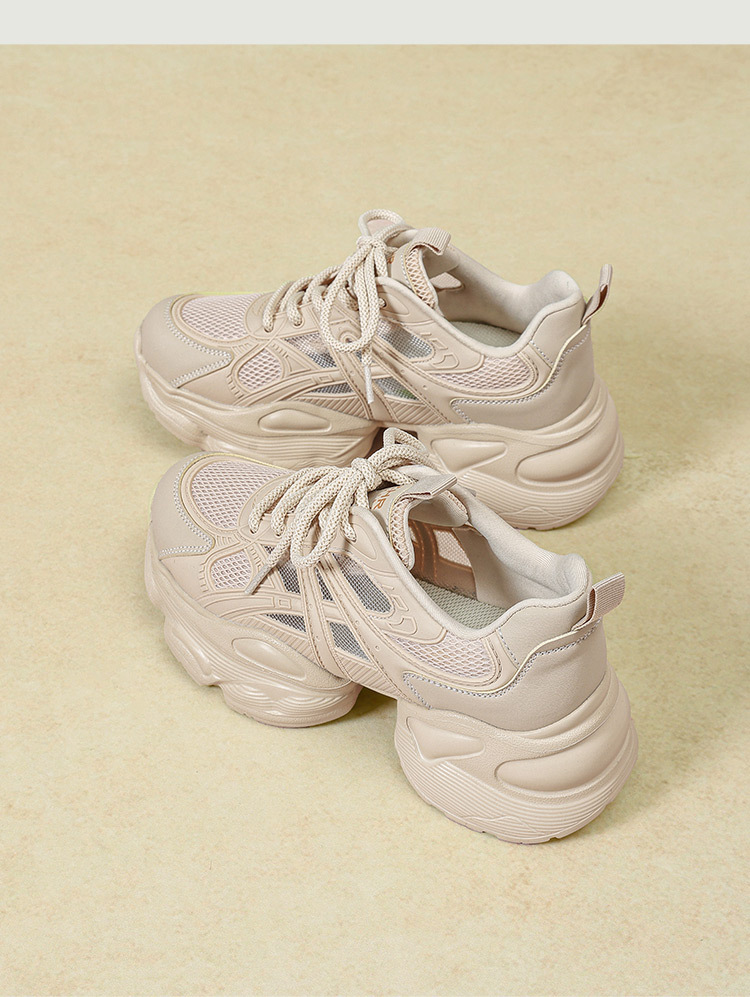 Giày sneaker nữ chunky đế dày tăng chiều cao thoáng khí — G923E Màu be chi tiết 20