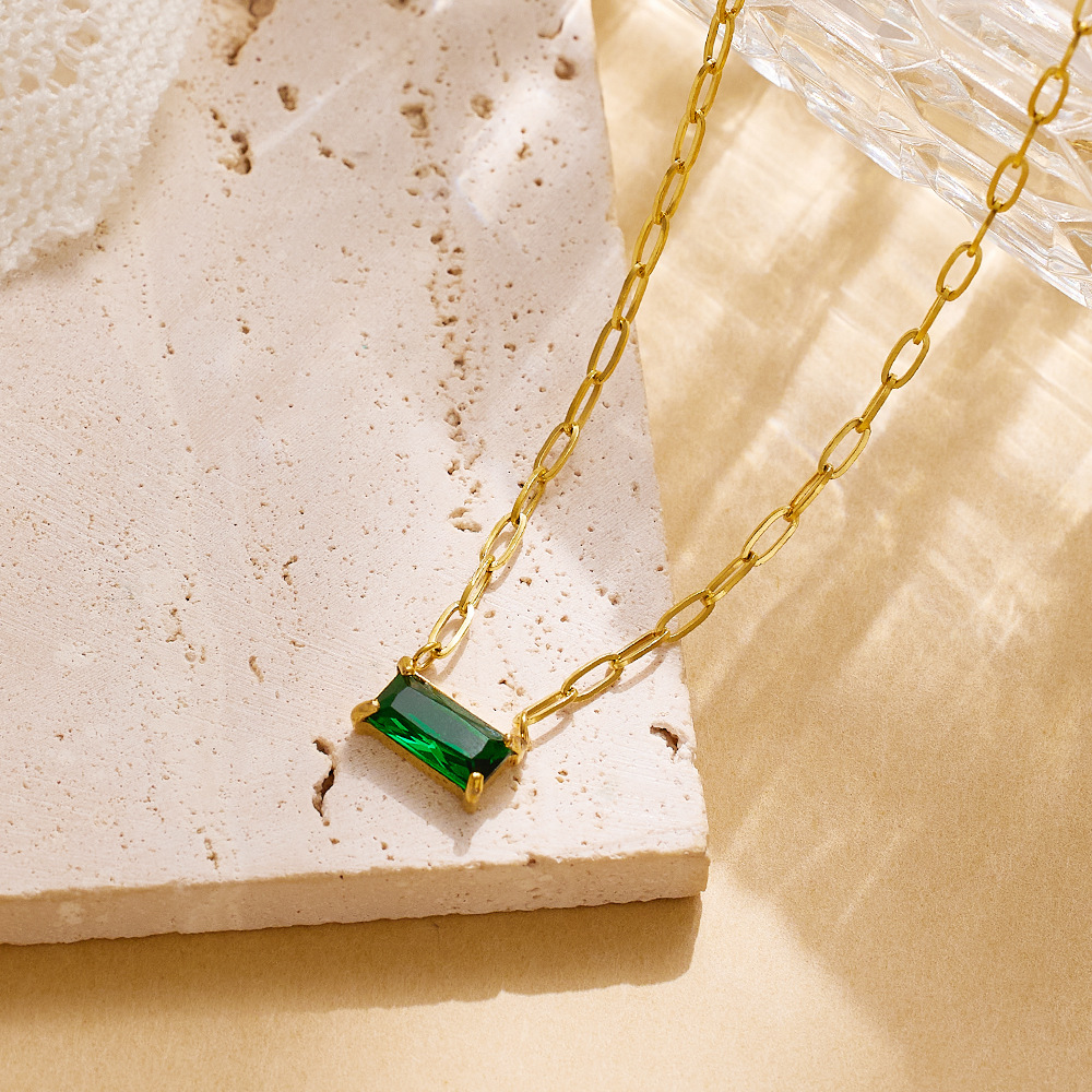 12g Weight Real Gold Plated Plating Material Zircon Inlay Material Necklace Classification 1 Piece Quantity Daily, Street Occasion 304 Stainless Steel Material Rectangle Pattern Women's Gender IG Style, Simple Style Style Waterproof Non Tarnish, Inlay Craft Real Gold Plated Rectangle 304 Stainless Steel IG Style Simple Style Waterproof Non Tarnish Necklace 6