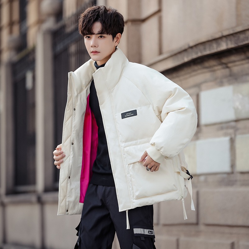 Vêtements pour hommes Veste d'hiver décontractée en coton et soie pour hommes épaissie 2023 nouveau style hiver ample marque tendance col montant veste courte pour hommes_voghion.com