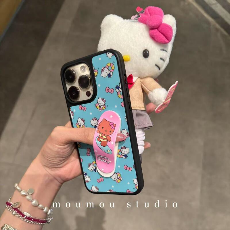Cartoon Blue Background Full Screen Swimming Ring Cat Suitable for Iphone16Promax Apple 15 Mobile Phone Case 13 Women 14 New Style