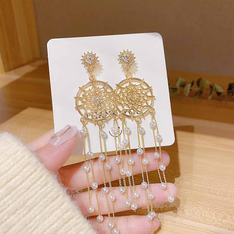 Fashion Spider Web Copper Inlay Artificial Pearls Zircon Drop Earrings 1 Pair display picture 3
