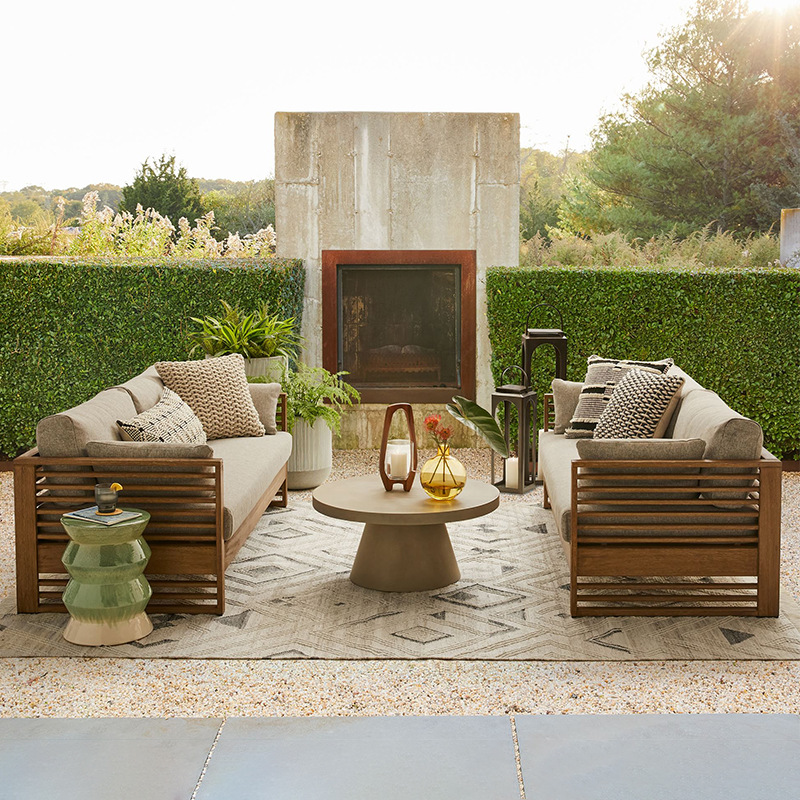 Conjunto de muebles de teca para exteriores, resistentes al agua y a los rayos UV, para sofá de jardín, patio, terraza, balcón, villa, con mesa de centro.