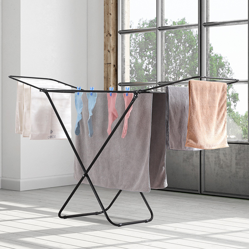 Balcón patio quilt rack gran ala percha de secado plegable para interior y exterior varilla de secado tipo suelo